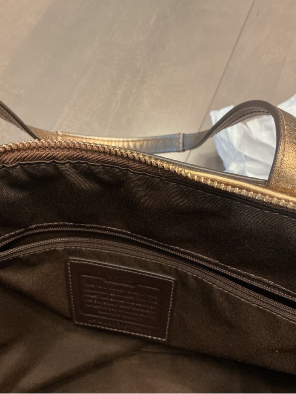 Coach Y2K Signature Stripe Tote Bag Dark Brown Metallic Bronze Trim F13548 EUC - Picture 8 of 10